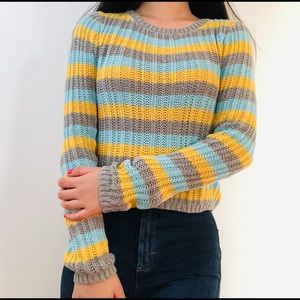 Vintage style color block crewneck knit sweater